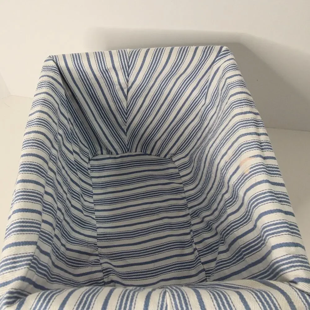 White Woven Storage Basket Blue White Stripe Fabric Liner Farmhouse Organizer